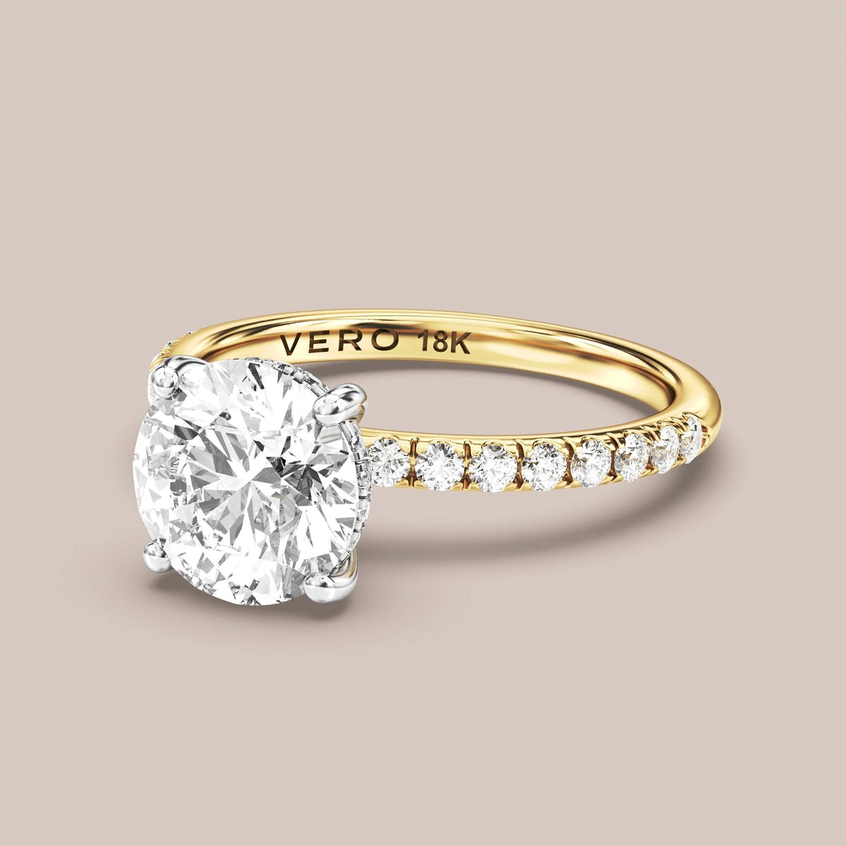 Classic Hidden Halo Solitaire with Accent Diamonds engagement ring in 18K two-tone gold
