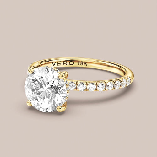 Classic Hidden Halo Solitaire with Accent Diamonds engagement ring in 18K yellow gold