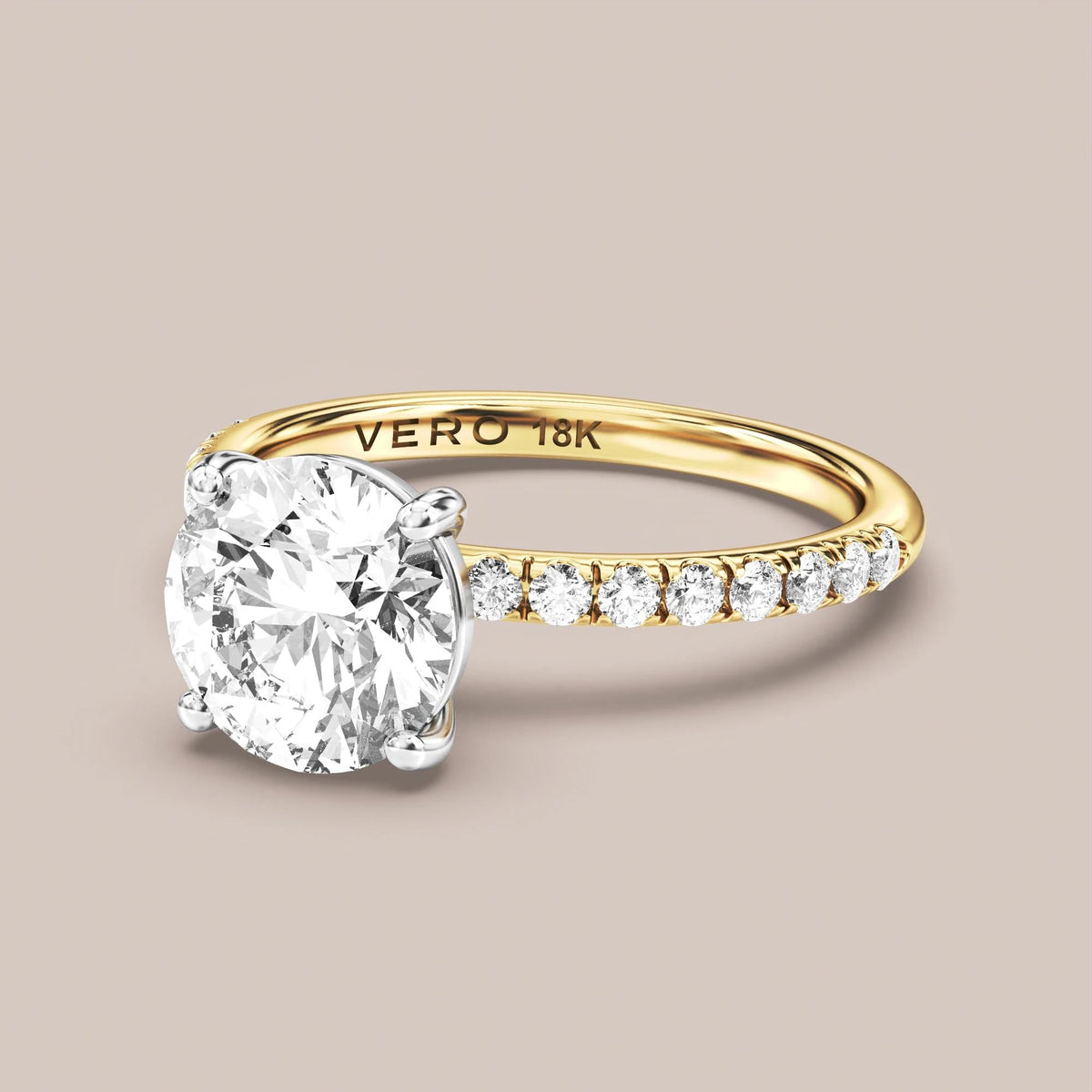 Classic Solitaire with Accent Diamonds engagement ring in 18K two-tone gold