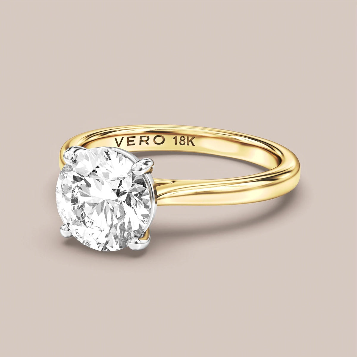 Cathedral Solitaire engagement ring in 18K two-tone gold