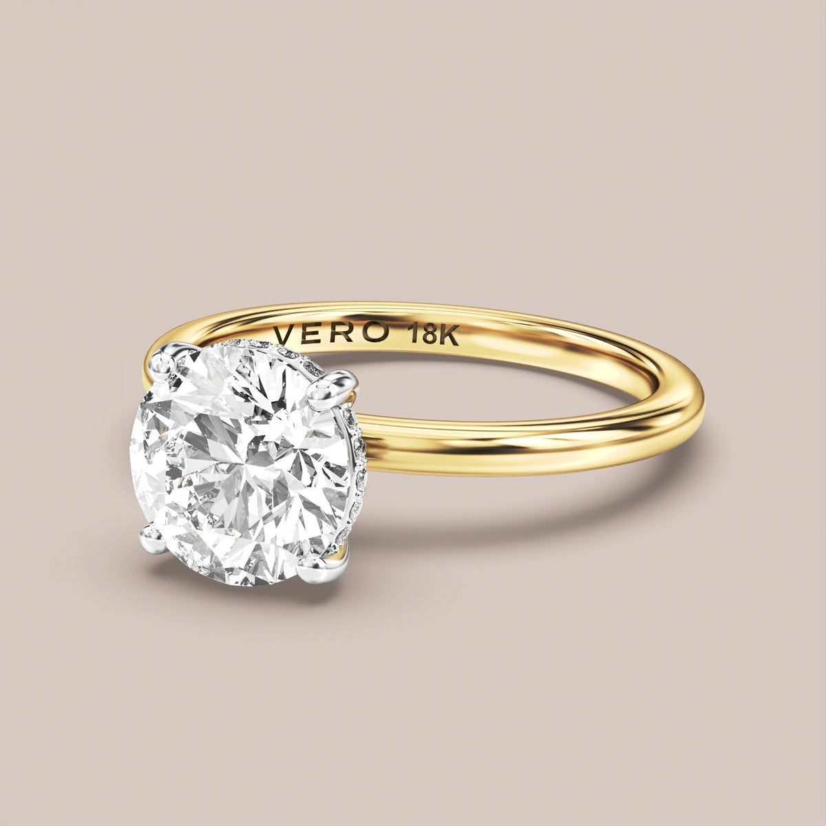 Classic Hidden Halo Solitaire engagement ring in 18K two-tone gold