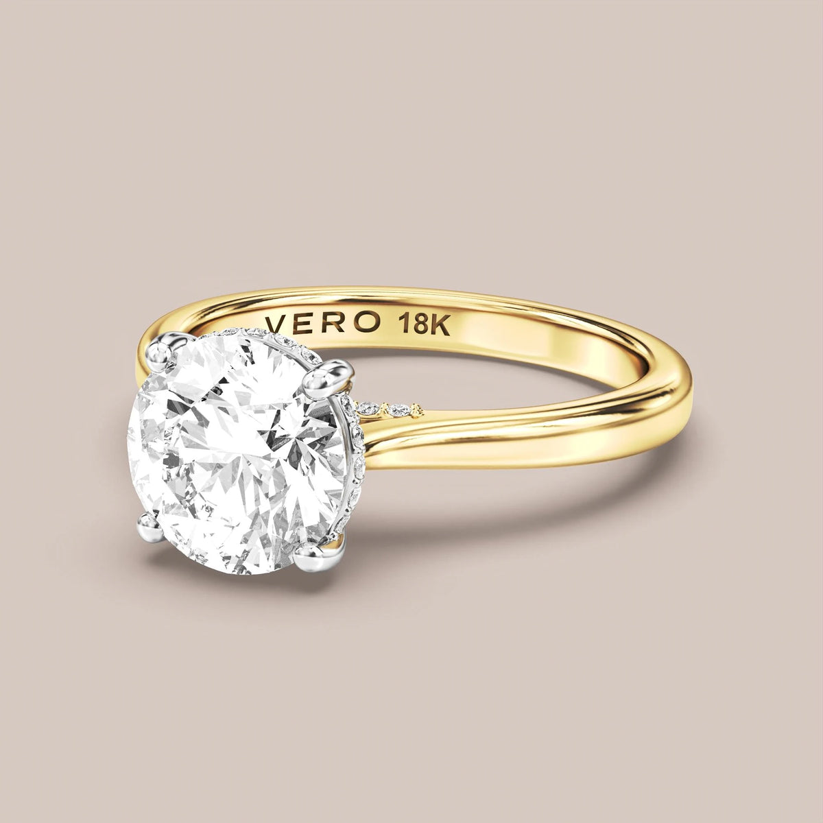 Cathedral Hidden Halo with Bridge Diamond Solitaire engagement ring in 18K two-tone gold