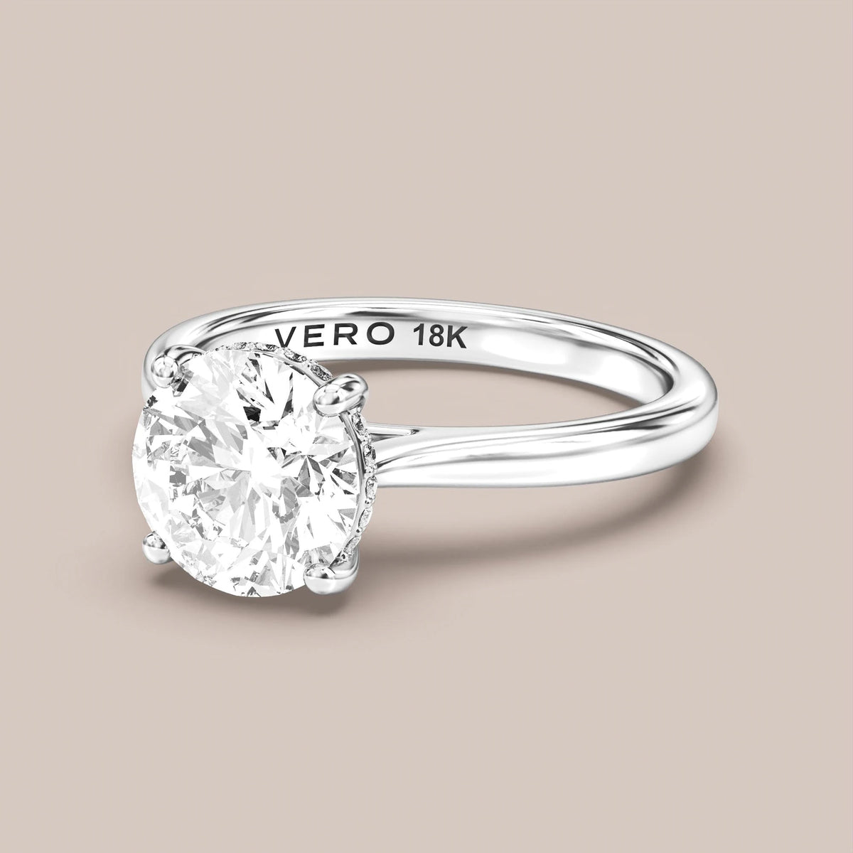 Cathedral Hidden Halo Solitaire engagement ring in 18K white gold