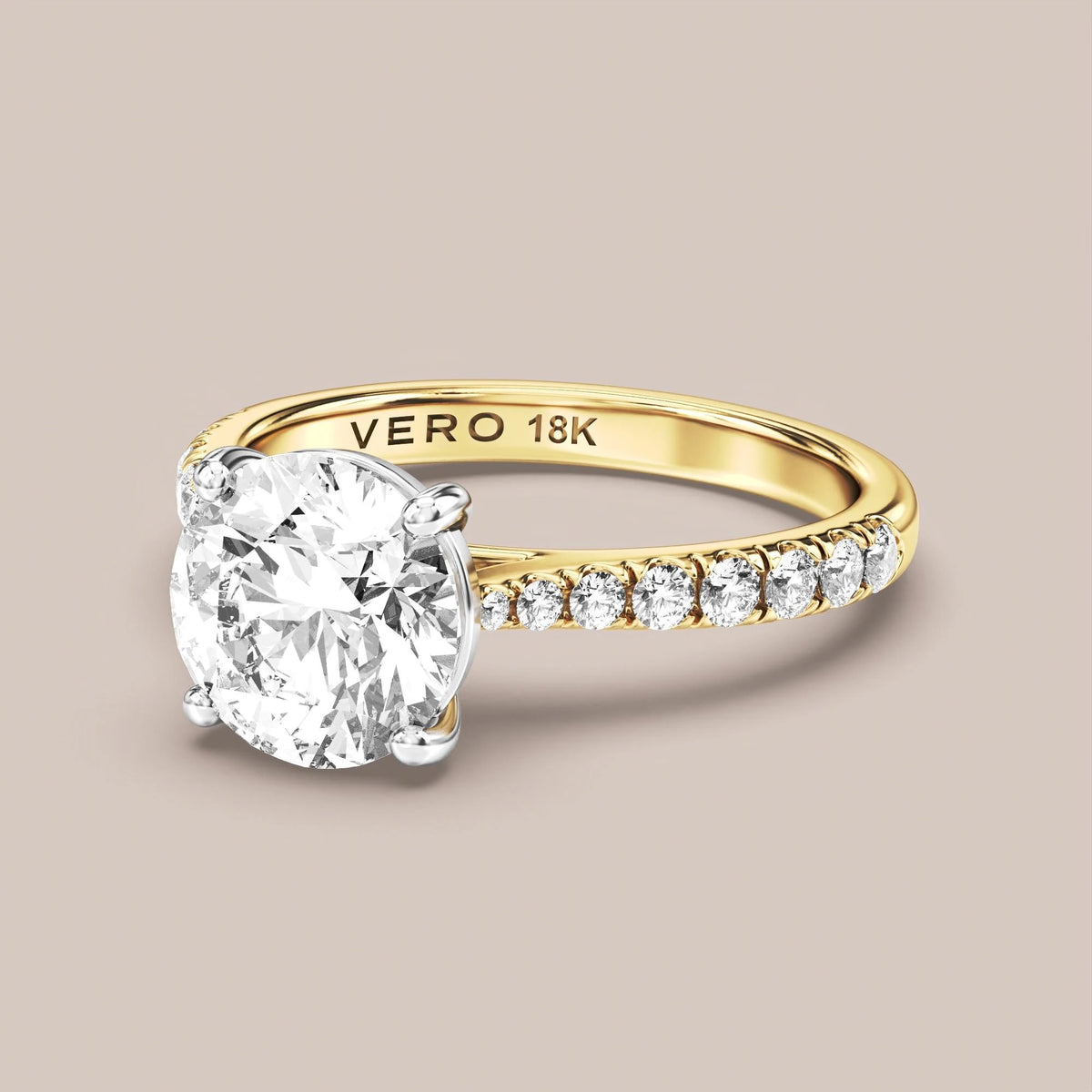 Cathedral Solitaire with Accent Diamonds engagement ring in 18K two-tone gold