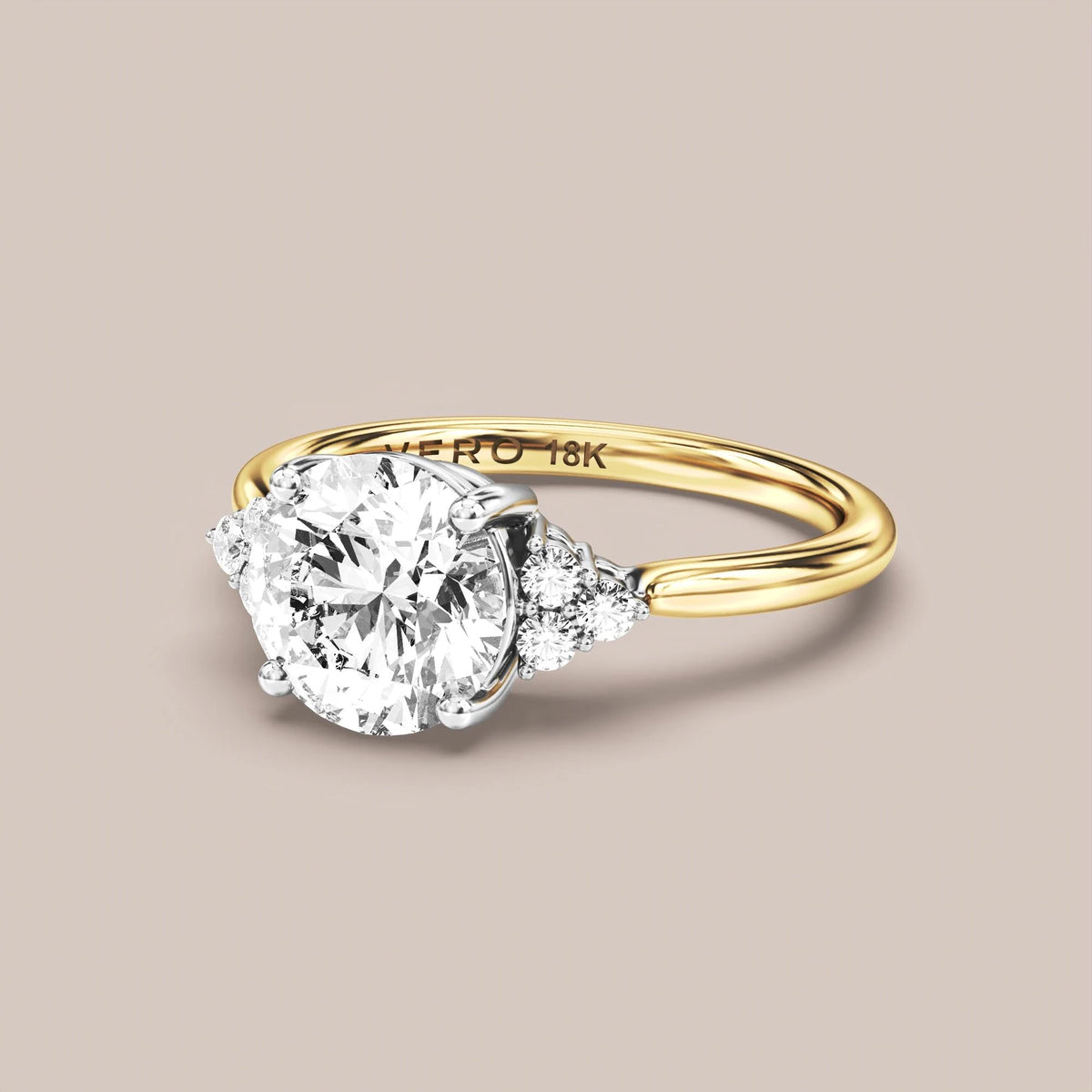 Classic Trinity with Cluster Side Diamonds engagement ring in 18K two-tone gold