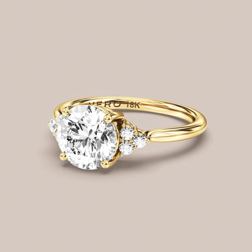 Classic Trinity with Cluster Side Diamonds engagement ring in 18K yellow gold