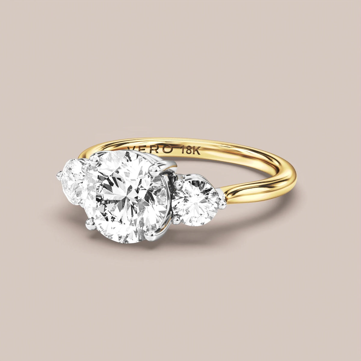 Classic Trinity with Round Side Diamonds engagement ring in 18K two-tone gold