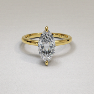 18 Karat Yellow Gold Marquise Shape Brilliant Cut Diamond Solitaire Engagement Ring With Dainty Shank