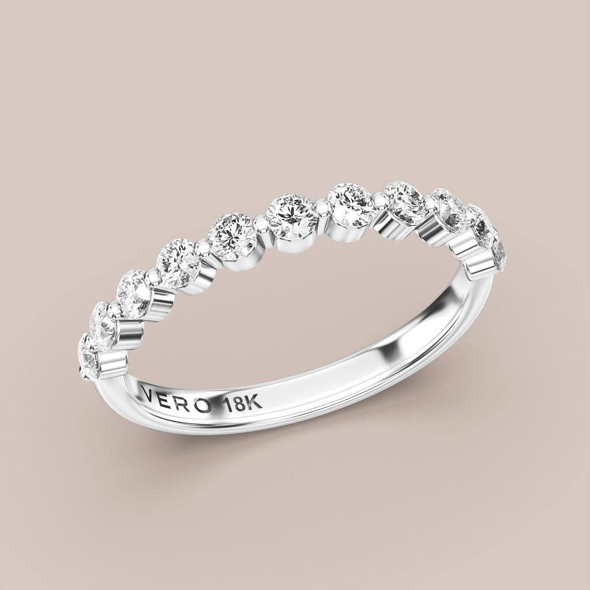 Single Prong Shared Diamond Band Half Eternity