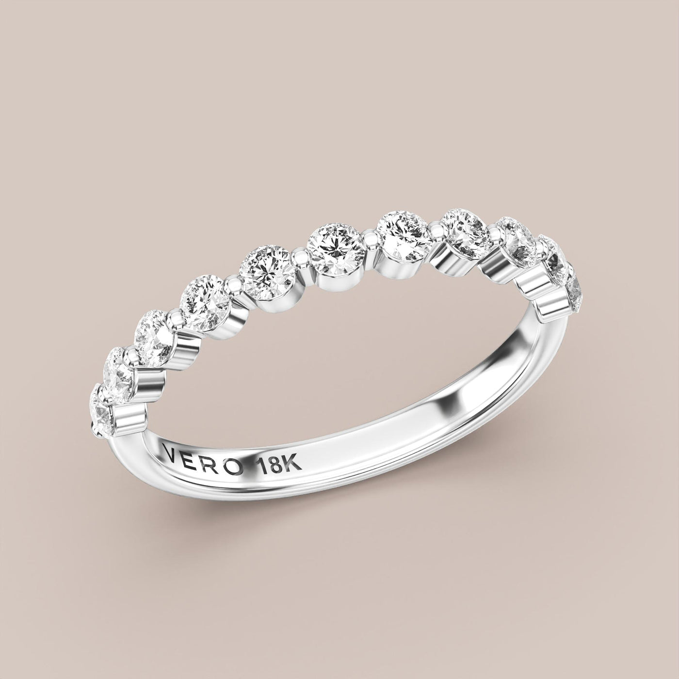 Single Prong Shared Diamond Band Half Eternity