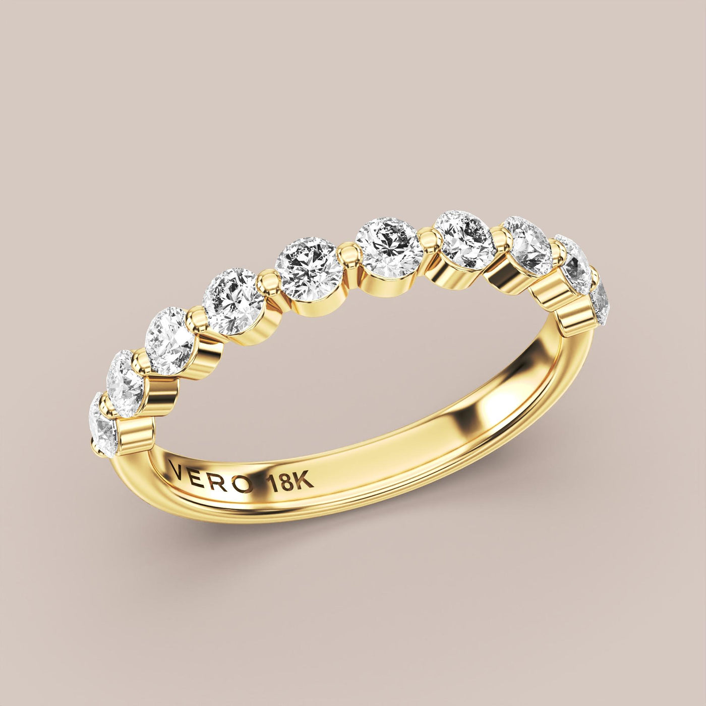 Single Prong Shared Diamond Band Half Eternity