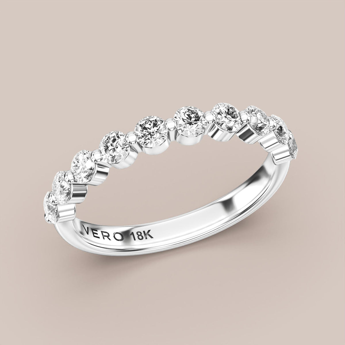 Single Prong Shared Diamond Band Half Eternity