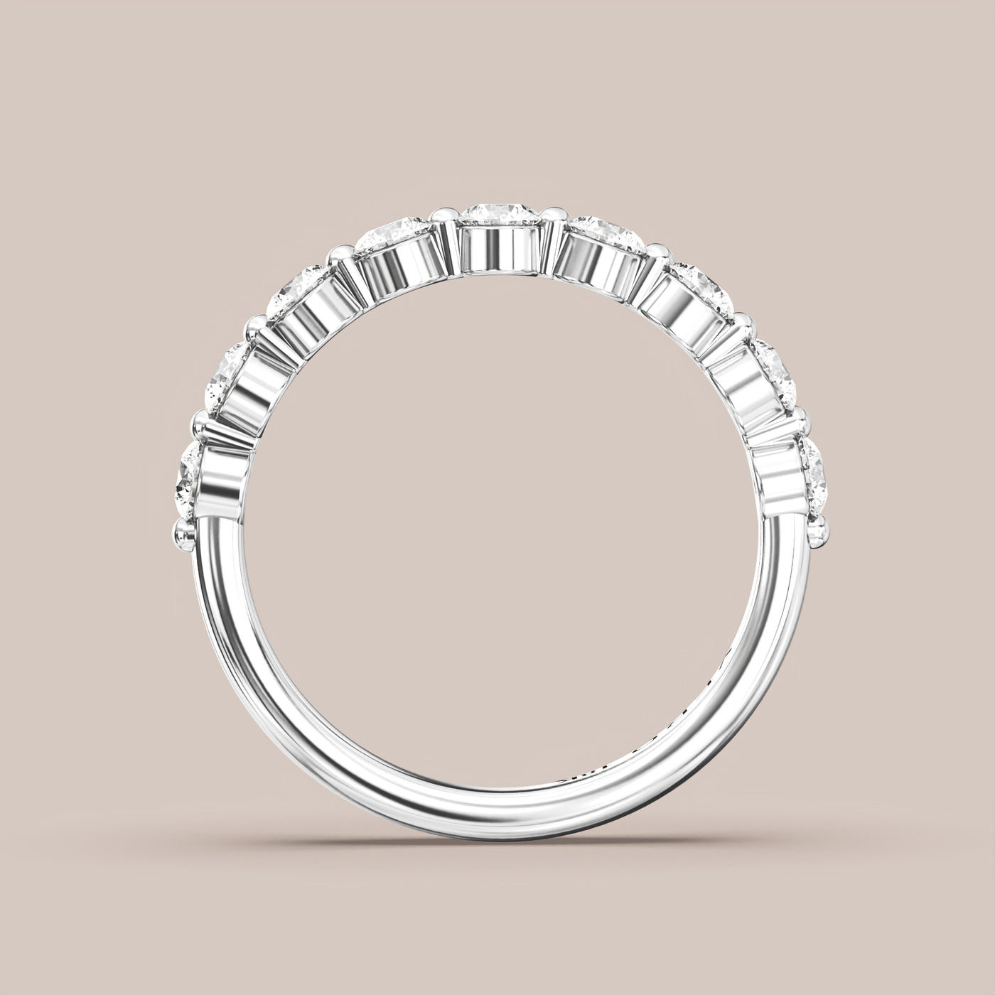 Single Prong Shared Diamond Band Half Eternity