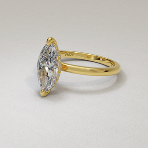 18 Karat Yellow Gold Marquise Shape Brilliant Cut Diamond Solitaire Engagement Ring With Dainty Shank