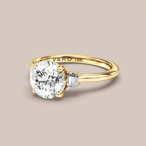 Classic Trinity with Trapezoid Side Diamonds engagement ring in 18K yellow gold