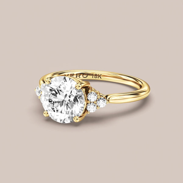 Classic Trinity with Cluster Side Diamonds engagement ring in 18K yellow gold
