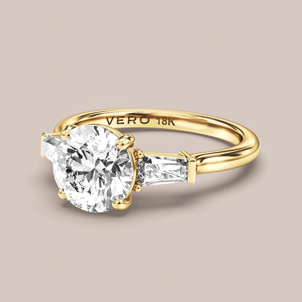 Classic Trinity with Tapered Baguette Side Diamonds engagement ring in 18K yellow gold