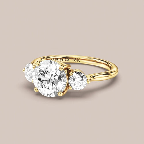 Classic Trinity with Round Side Diamonds engagement ring in 18K yellow gold