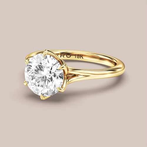 Split Shank Tulip Basket engagement ring in 18K yellow gold