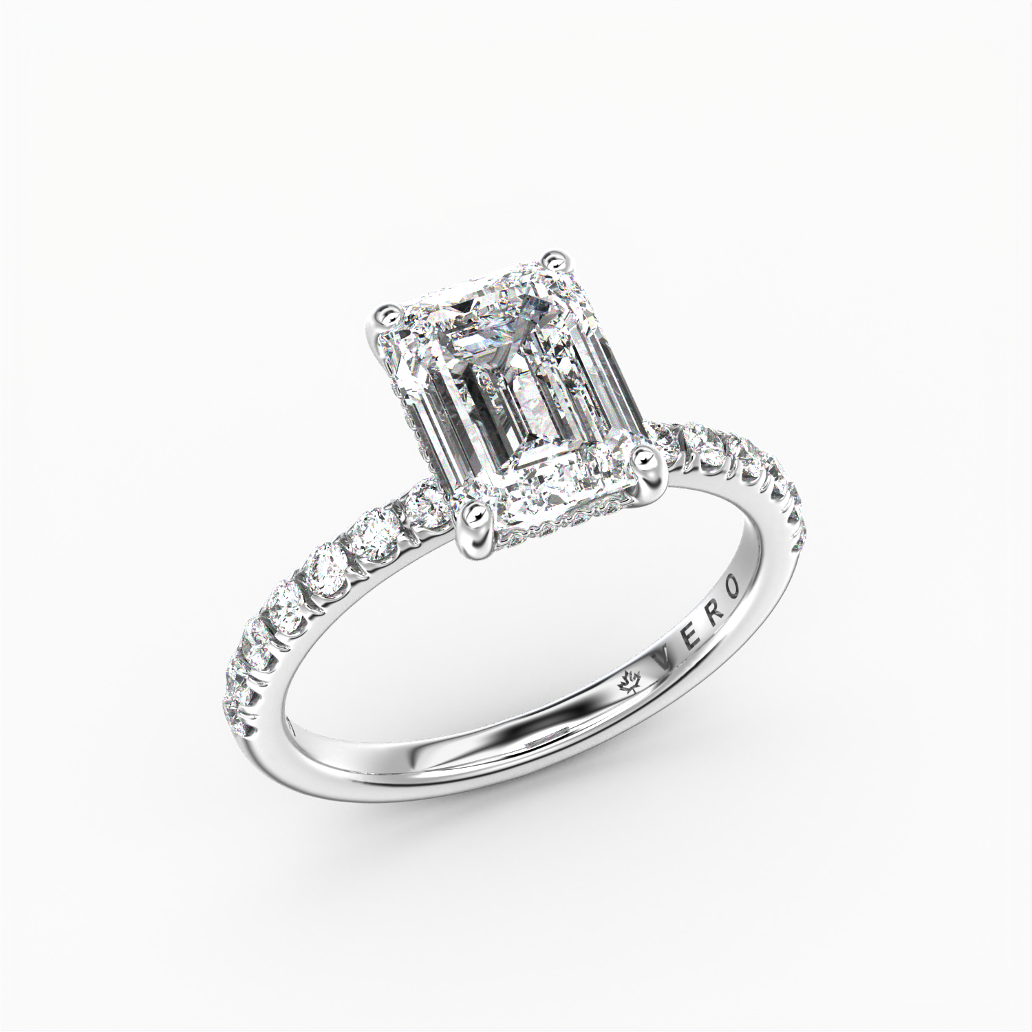 Classic Hidden Halo Emerald Cut with Accent Diamonds