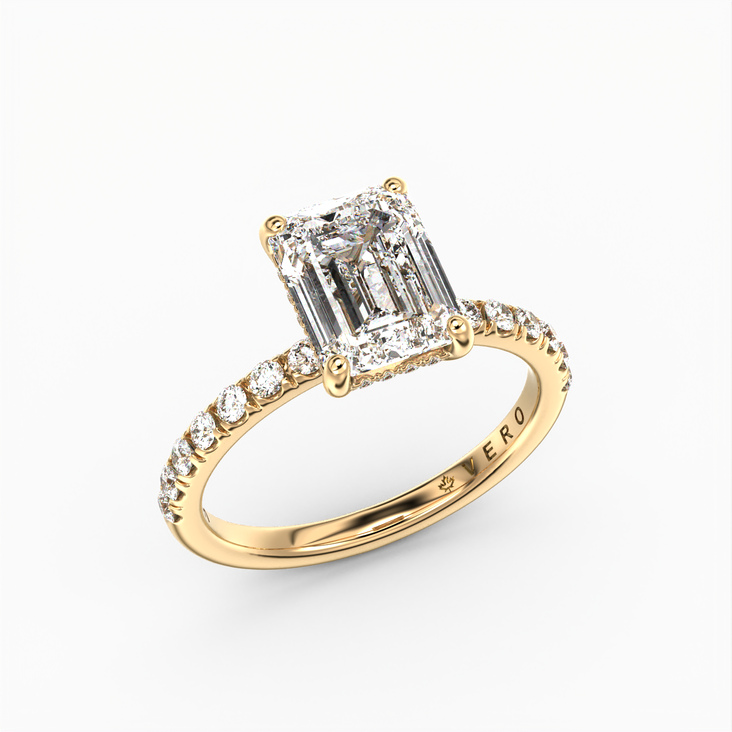 Classic Hidden Halo Emerald Cut with Accent Diamonds