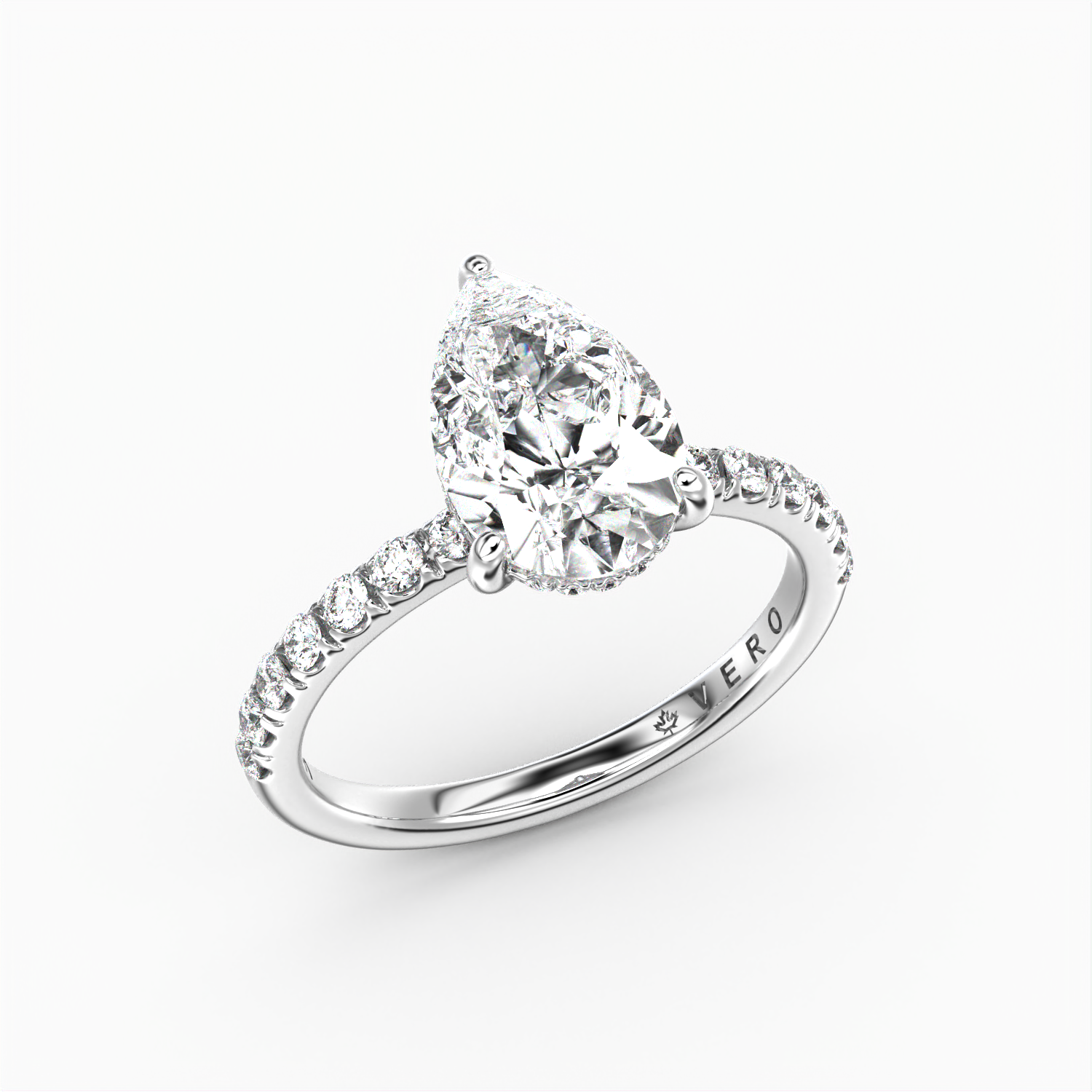 Classic Hidden Halo Pear Shape Cut with Accent Diamonds