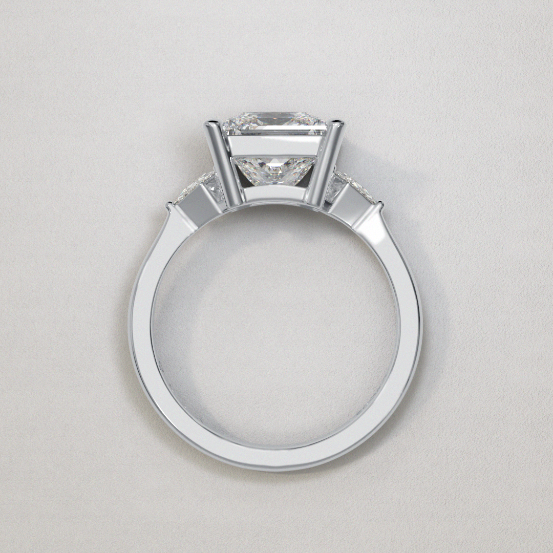18 Karat White Gold Princess Cut Diamond Trinity Style Engagement Ring