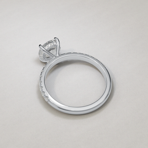 18 Karat White Gold Round Brilliant Cut Diamond Hidden Halo Engagement Ring with Dainty Side Diamonds