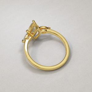 18 Karat Yellow Gold Marquise Shape Brilliant Cut Diamond Trinity Style Engagement Ring